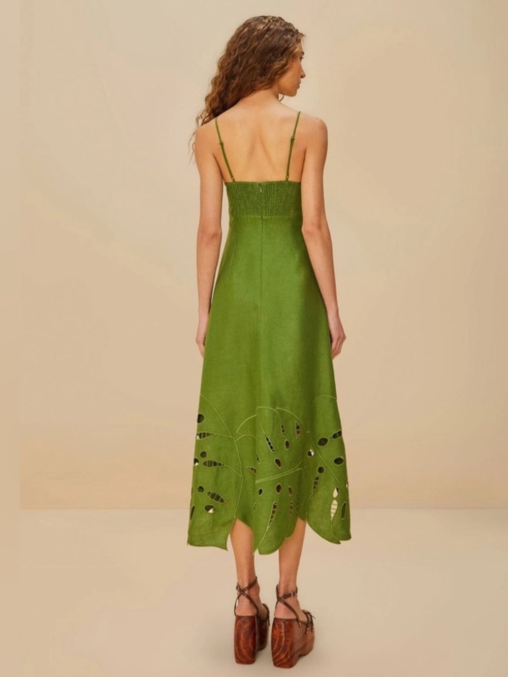 FARM RIO Green Monstera Embroidered Euroflax Midi Dress Size L Large NWT - Picture 2 of 8